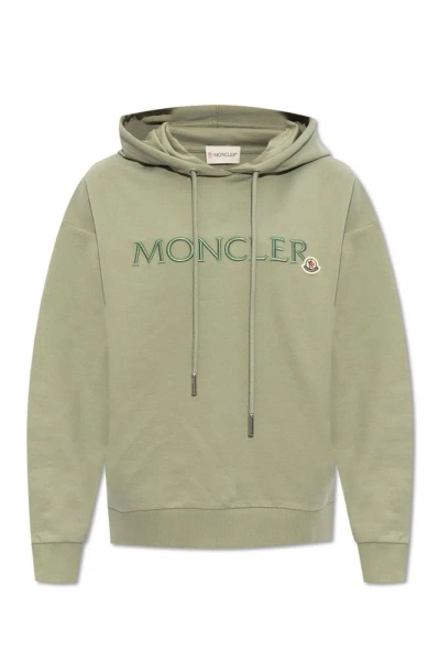 Moncler Logo Patch Drawstring Hoodie In Green