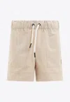 Moncler Logo Patch Drawstring Shorts In Beige