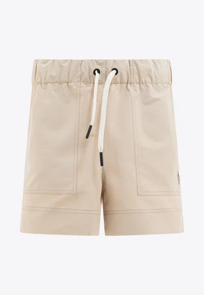 Moncler Logo Patch Drawstring Shorts In Beige