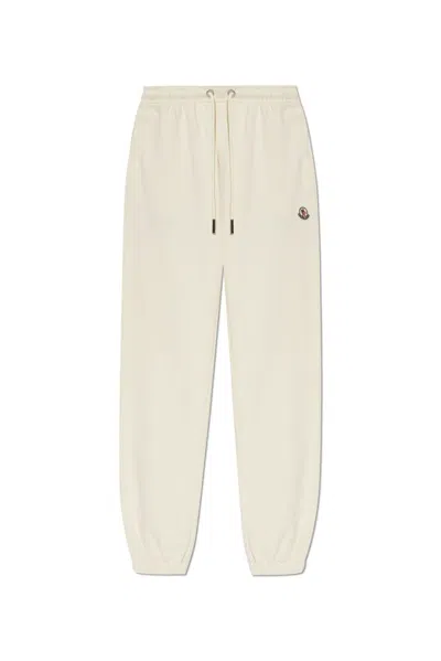 Moncler Logo Patch Drawstring Sweatpants In Beige