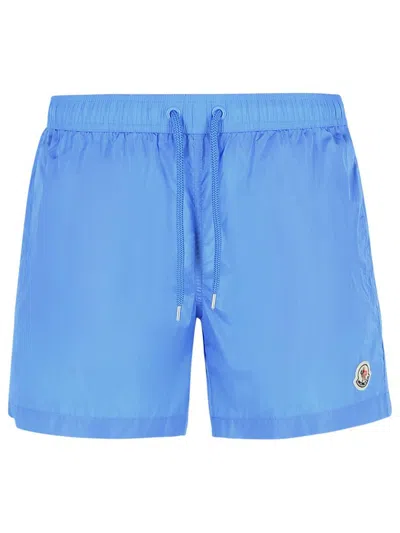 Moncler Logo Patch Swim Shorts In Blue