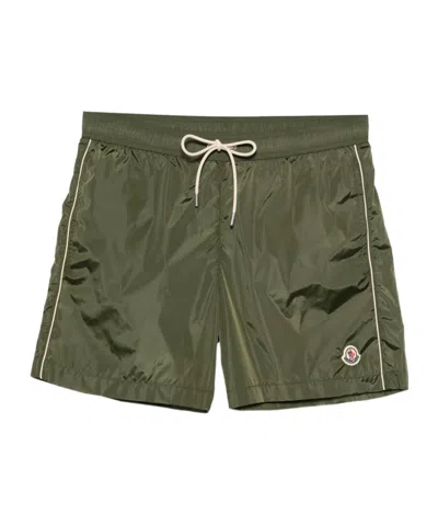 Moncler Logo-patch Drawstring-waist Swim Shorts In Green