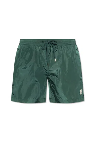 Moncler Logo Patch Drawstring Swim Shorts In Green