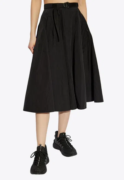 Moncler Logo Patch Flared Midi Skirt In Black