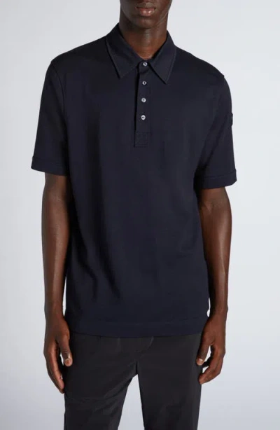 Moncler Logo Patch Flax Piqué Polo In Blue