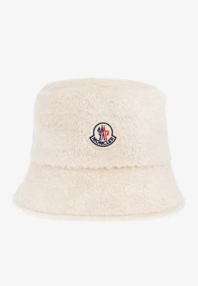 Moncler Logo Patch Fleece Bucket Hat In Neutral