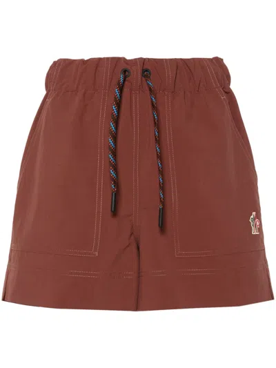 Moncler Logo-patch Froissé Shorts In Brown