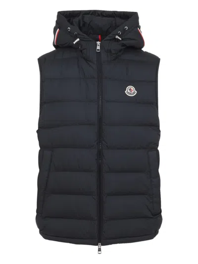 Moncler Marseillan Hooded Padded Sleeveless Vest Jacket In Black