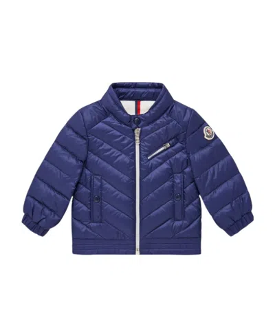 Moncler Logo-patch Goose-down Bomber Jacket In Blue