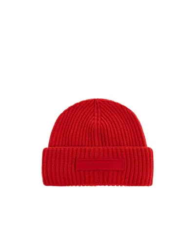 MONCLER RIBBED LOGO-PLAQUE BEANIE