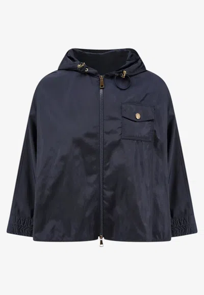 Moncler Logo Patch Hooded Cape Jacket In Blue