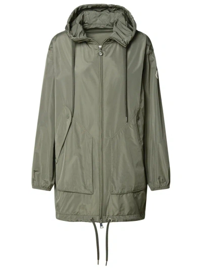 Moncler Logo Patch Hooded Coat In Green