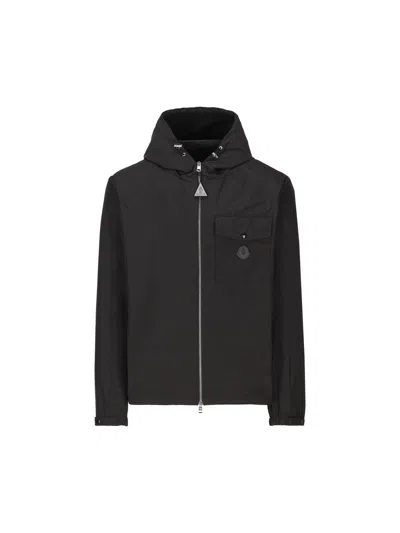 Moncler Logo Patch Hooded Jacket In Blue