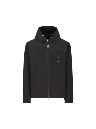 Moncler Logo Patch Hooded Jacket In Black