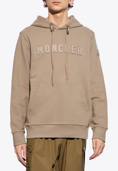 Moncler Logo-patch Hooded Sweatshirt In Beige