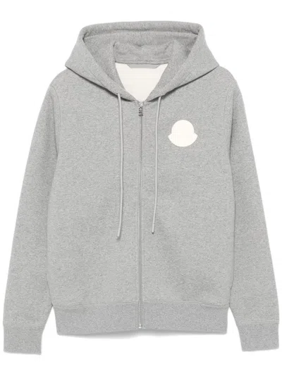 Moncler Logo-patch Hoodie In Grey