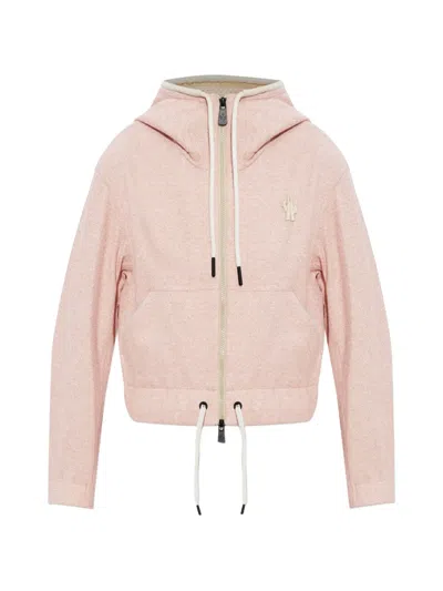 Moncler Logo-patch Hoodie In Pink