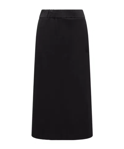 Moncler Logo-patch Jersey Midi Skirt In Gray