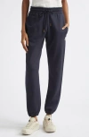 Moncler Logo Cotton Blend Fleece Sweatpants In Blue