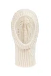 Moncler Logo Patch Ribbed Knit Wool Balaclava In Neutrals