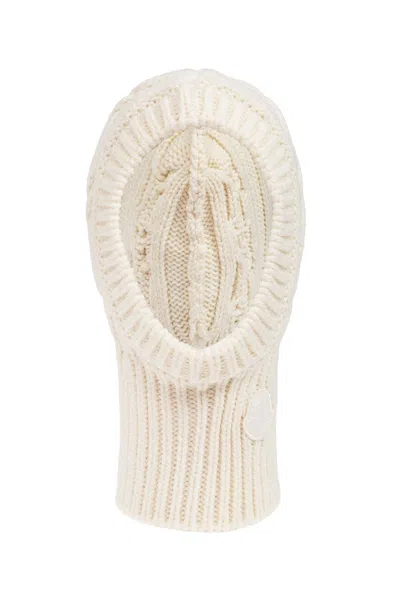 Moncler Logo Patch Ribbed Knit Wool Balaclava In White