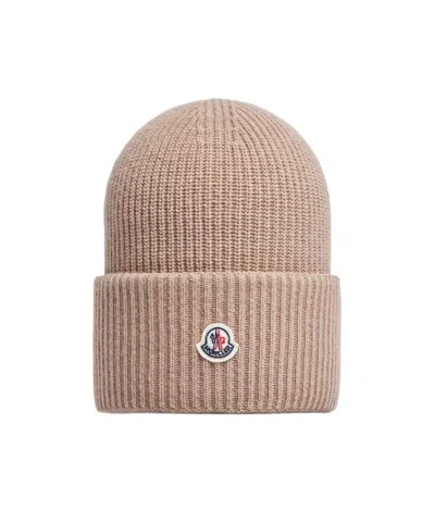 Moncler Wool Beanie In Beige