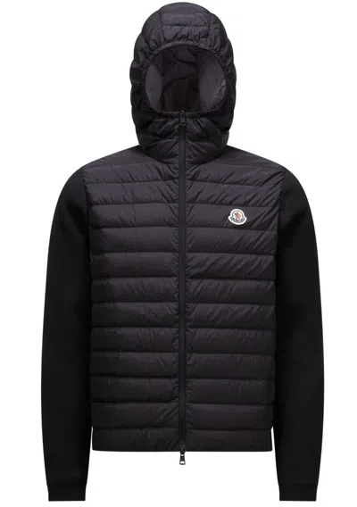 Moncler Logo Patch Knit Down Jacket In Black