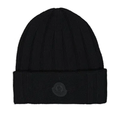 Moncler Logo-patch Wool Beanie In Black