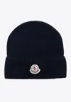 Moncler Ribbed Texture Wool Hat Winter Style In Blue