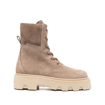 Moncler Logo Patch Lace-up Boots In Brown
