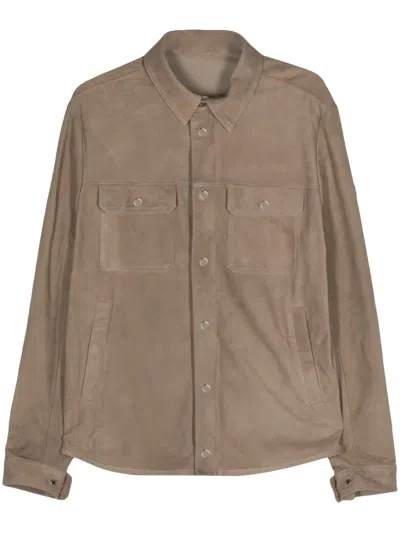 Moncler Logo-patch Leather Jacket In Neutrals