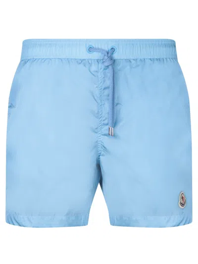 Moncler Logo Patch Light Blue Swimsuit In Brown
