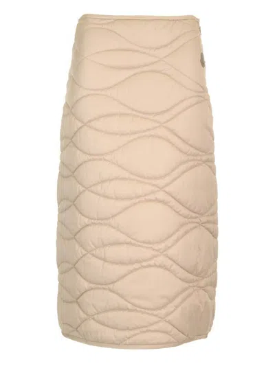 Moncler Logo Patch Long Padded Skirt In Beige