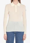 Moncler White Ribbed Polo Shirt With Logo Patch Applied On The Sleeve In Cotton Blend Woman In White