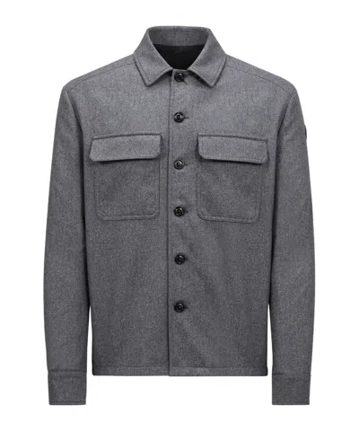 Moncler Logo Patch Long-sleeved Shirt In Gray