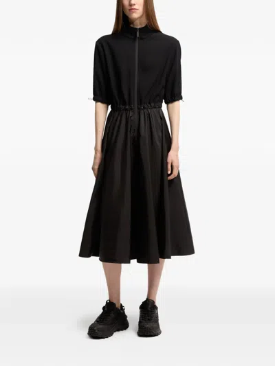 Moncler Mixed Media Technical Midi Shirtdress In Animal Print