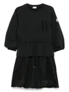 Moncler Black Dress With Elastic Waist And Logo Patch On The Sleeve In Tech Fabric Woman In Black