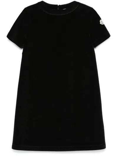Moncler Short Sleeve Velvet Shift Dress In Black