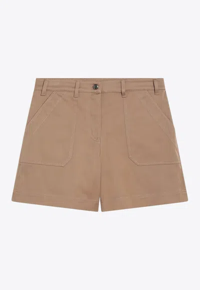 Moncler Logo Patch Mini Shorts In Beige