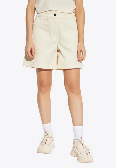 Moncler Logo Patch Mini Shorts In Cream
