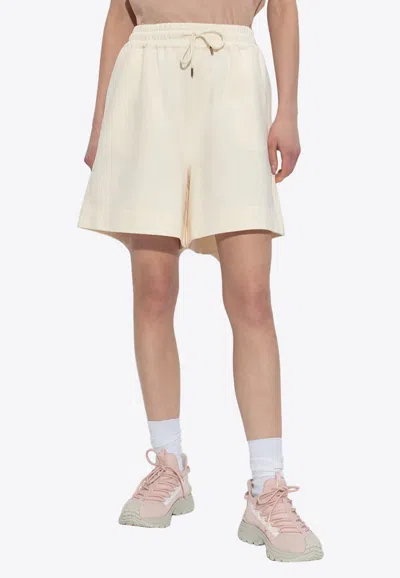 Moncler Logo Patch Mini Shorts In Cream