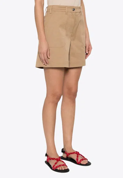 Moncler Logo Patch Mini Shorts In Brown