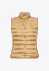 Moncler Logo-patch Mock-neck Down Gilet In Sand
