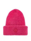 Moncler Logo-patch Mohair-blend Beanie In Pink