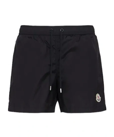 Moncler Logo Patch Detail Elastic Waist Swim Shorts In Black