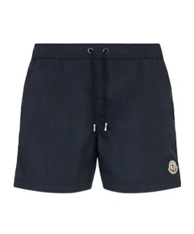 Moncler Logo Patch Detail Elastic Waist Swim Shorts In Black