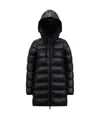 Moncler Suyen Hooded Long Down Jacket Black In Black