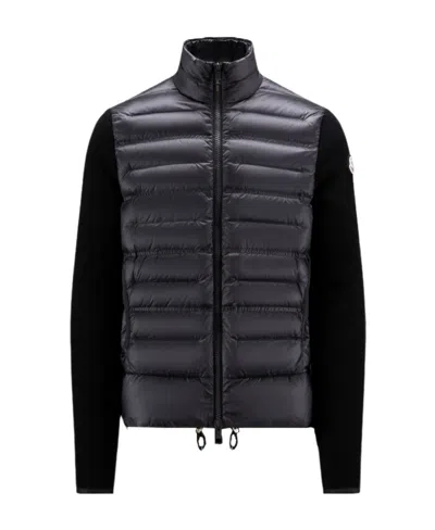 Moncler Padded Wool Cardigan In Black