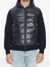 Moncler Hooded Cardigan With Padded Front And Ribbing In Blue