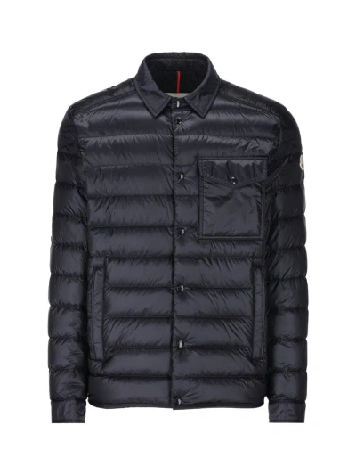 Moncler Logo Patch Padded Jacket In Navy